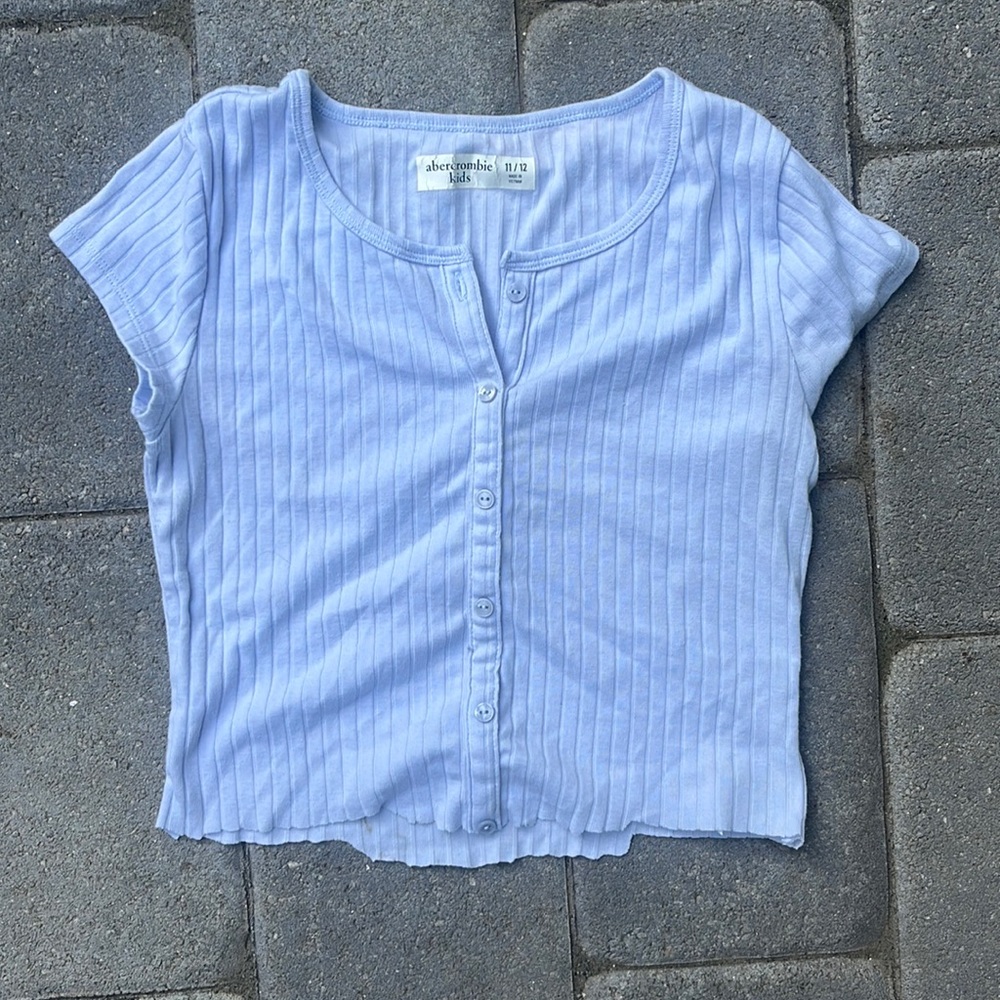 Bluish button up short sleeve top, 5 for shipping